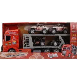 Camion de transport à friction Paris/Dakar + 4 véhicules 44 cm