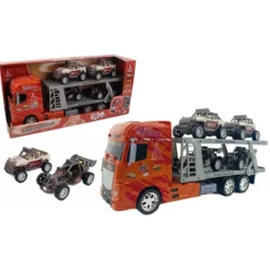 Camion de transport à friction Paris/Dakar + 4 véhicules 44 cm