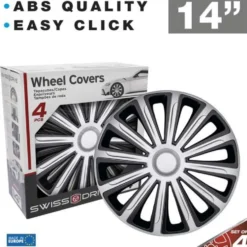 4 enjoliveurs CAR+ Alaska 14 pouces Noir/Argent