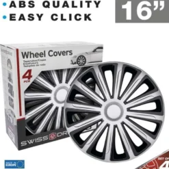 4 enjoliveurs CAR+ Alaska 16 pouces Noir/Argent