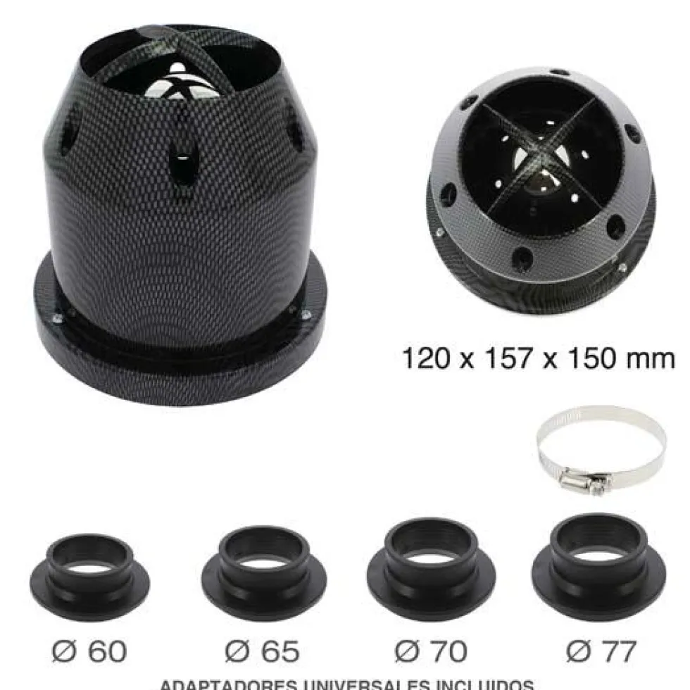 FILTRE A AIR UNIVERSEL AVEC 4 BAGUES CARBON LOOK - AIRCARB - RACESPORT